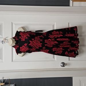 City Studio NWT red and black lace midi dress Size 5 high neck fit and f…
